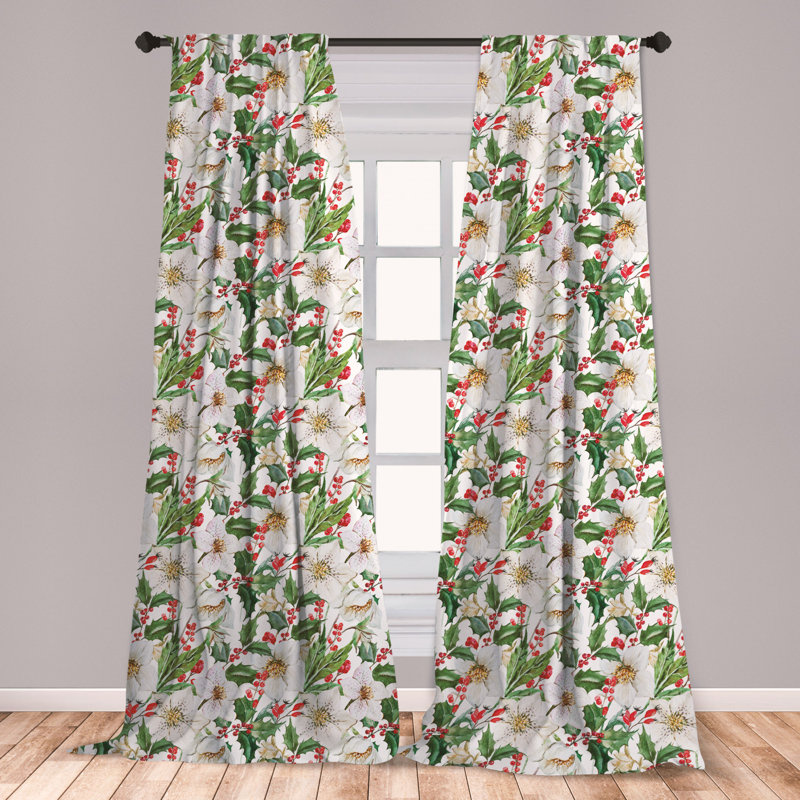 East Urban Home Ambesonne Watercolor Window Curtains, Christmas Themed